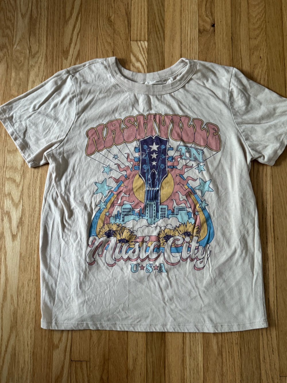 Zoe and Liv Tops Music City Graphic Tee - Beige